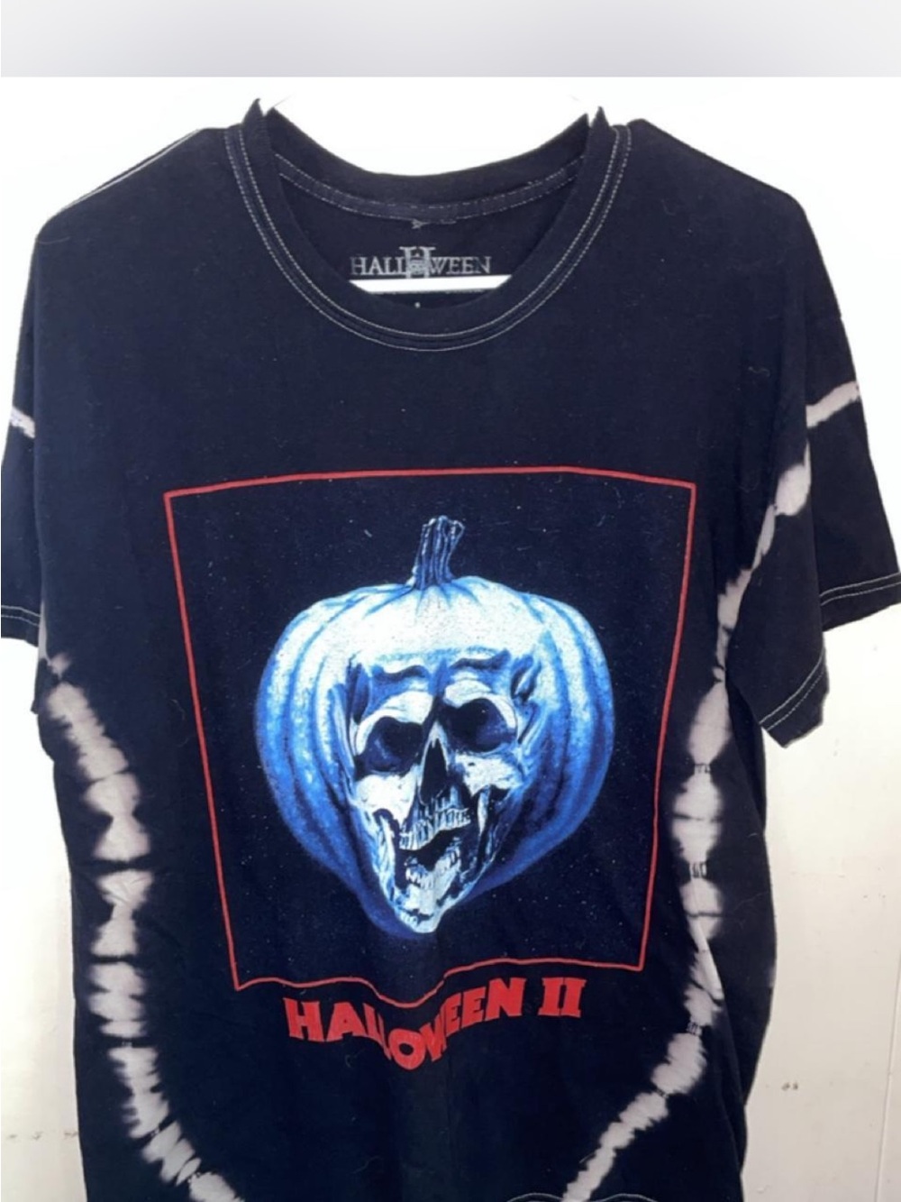 Halloween II Black Graphic Tee with Blue Pumpkin Skull